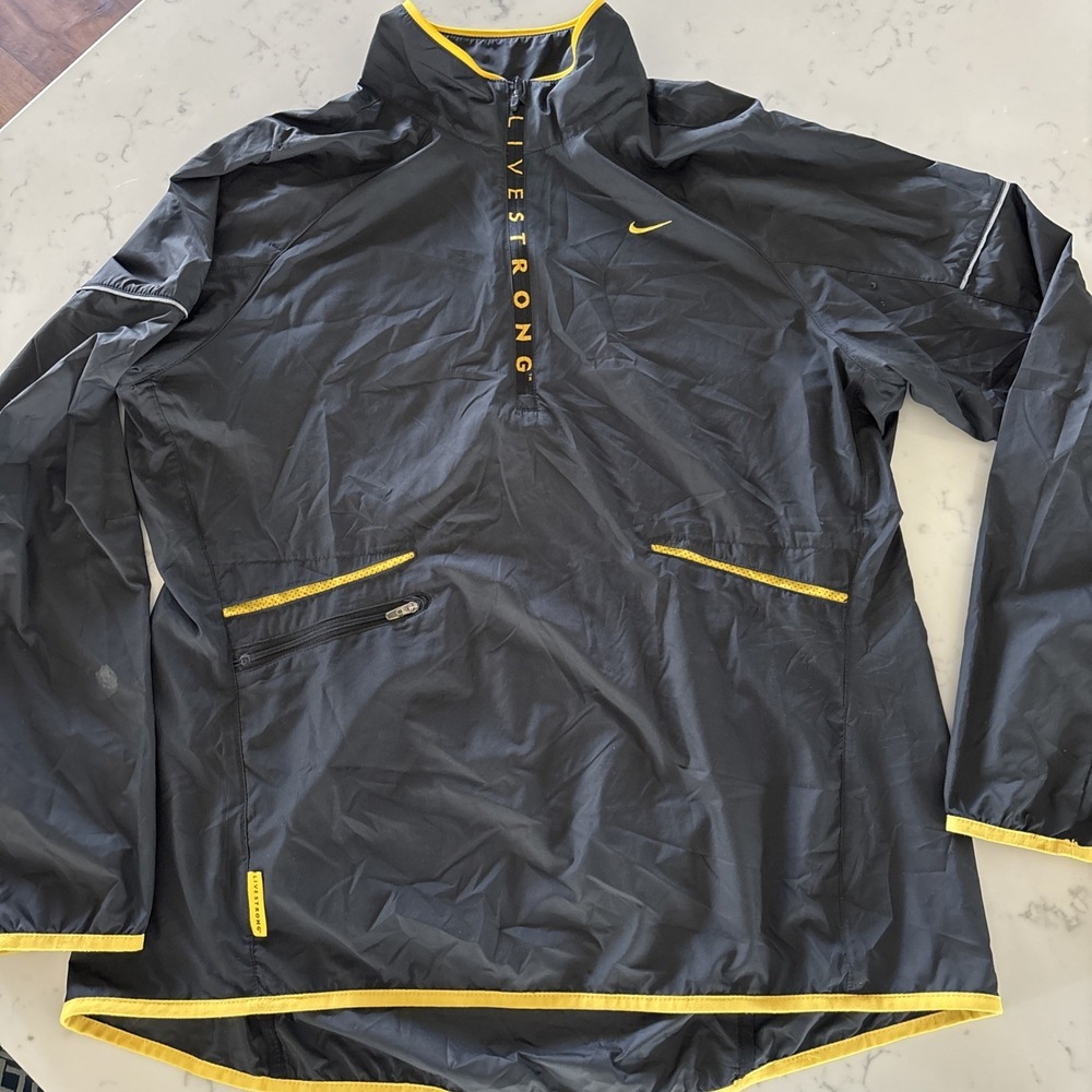 Y2K Nike LIVESTRONG Windbreaker Jacket Mens XL Black 1/4 Zip Nike Fit Running